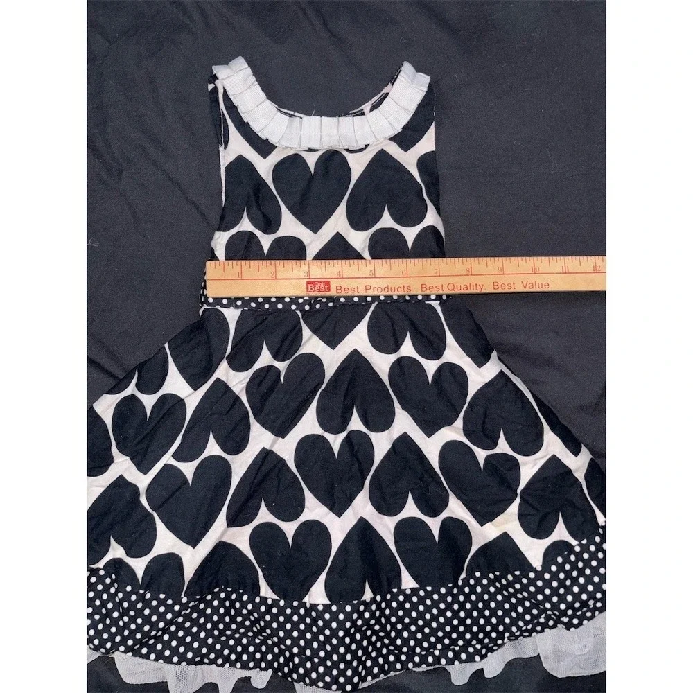 Savannah Baby Girl Party Dress 18M Black & White Heart Print Tulle Hem formal